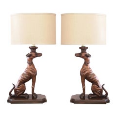 Pair of American Carved Wooden Greyhounds Now Mounted as Lamps