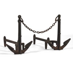 Pair of American Cast Iron Anchor Andirons