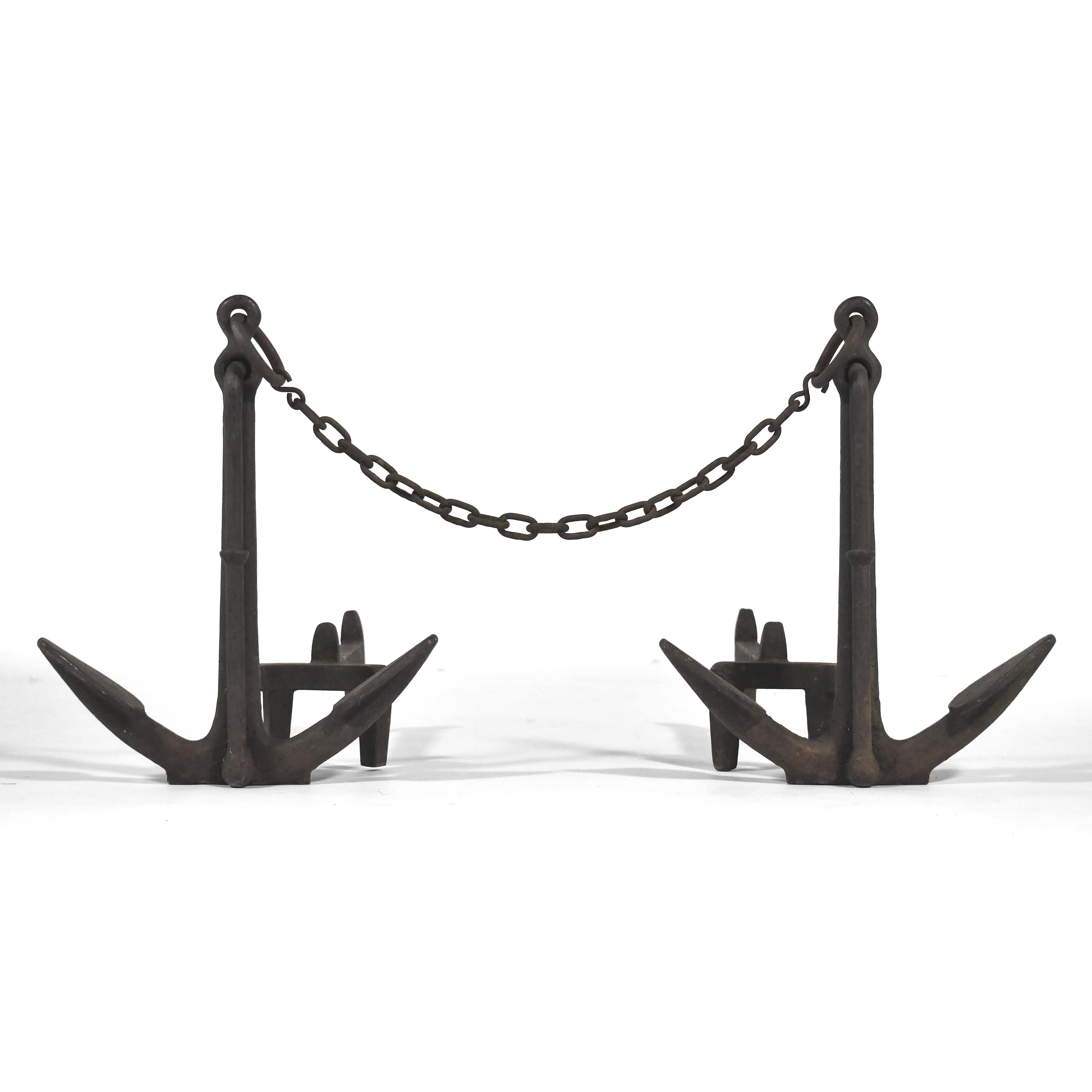 Other Pair of American Cast Iron Anchor Andirons For Sale