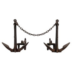 Pair of American Cast Iron Anchor Andirons