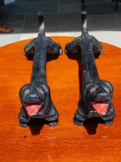 Pair of American Cast Iron and Painted Dachshund Fire Place Andirons, Circa 1870