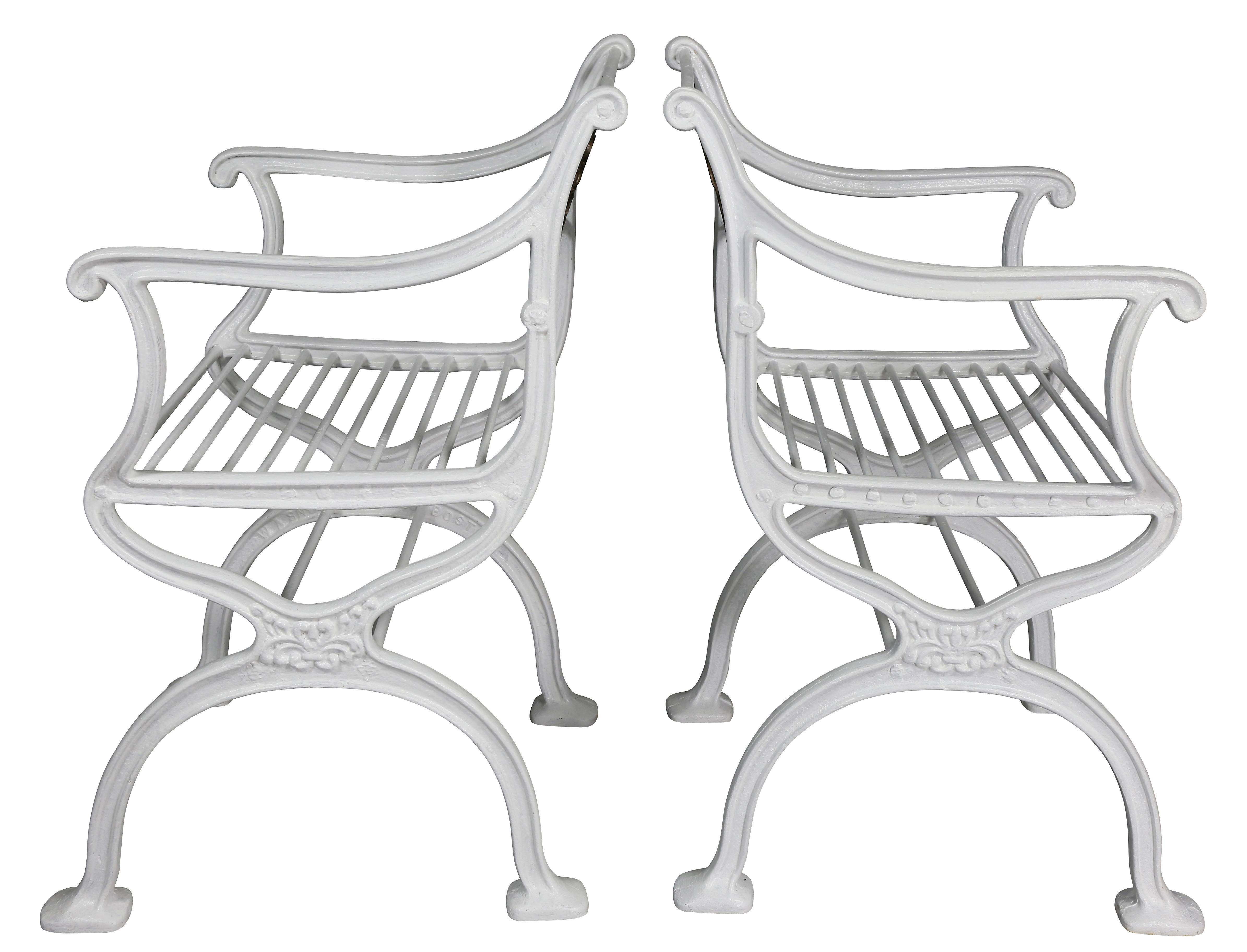 Early 20th Century Pair of American Cast Iron Garden Chairs by W.A Snow, Boston