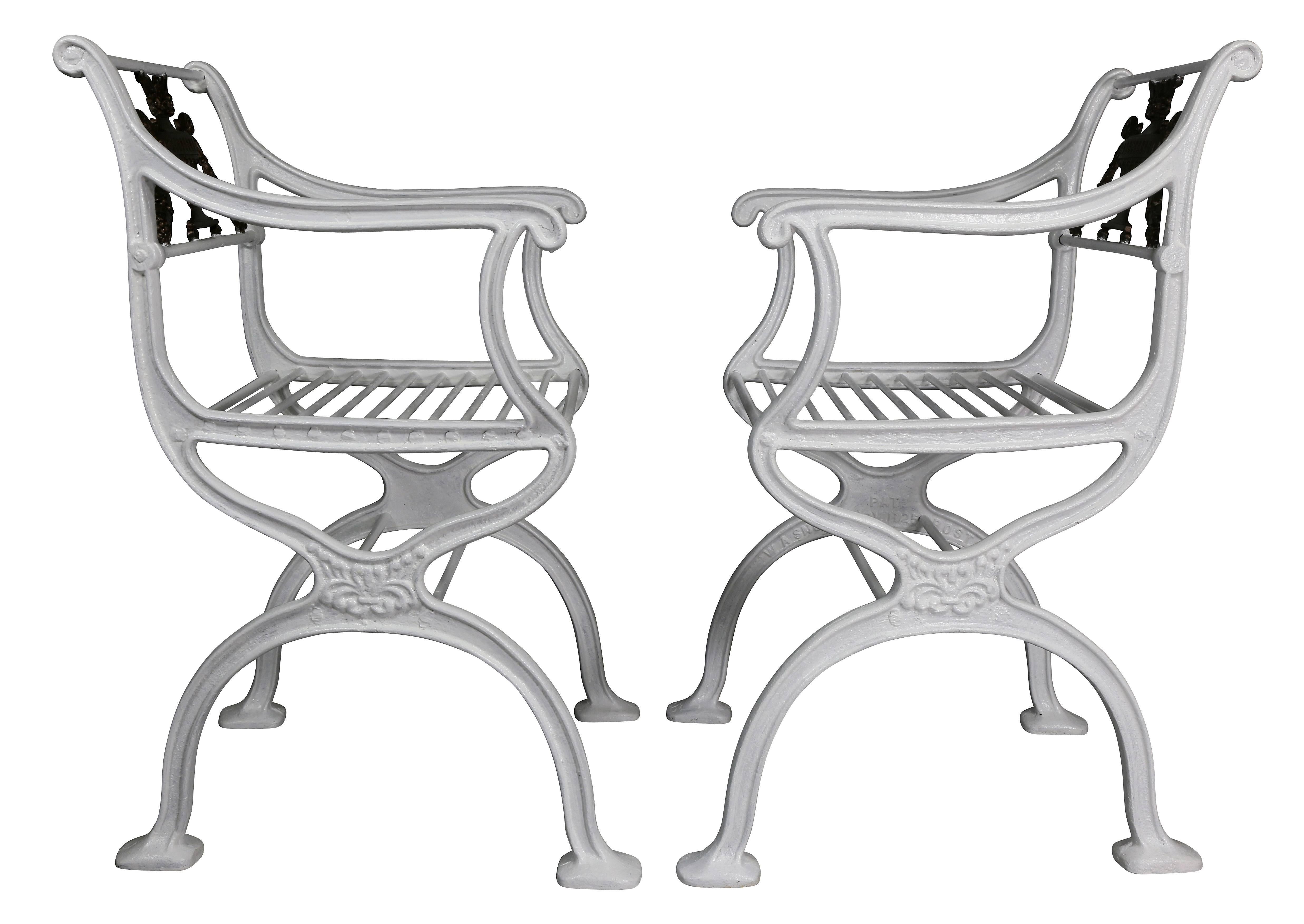 Pair of American Cast Iron Garden Chairs by W.A Snow, Boston 2