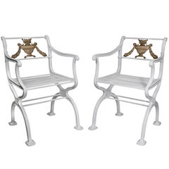 Used Pair of American Cast Iron Garden Chairs by W.A Snow, Boston