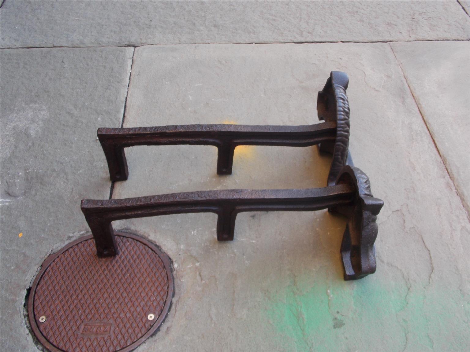 Pair of American Cast Iron Horse Head Andirons with Original Dog Legs, C. 1850 For Sale 1