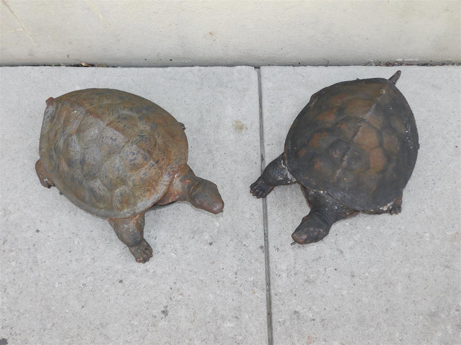 American Empire Pair of American Cast Iron Turtle Fountains with Plumbed Copper Tubing, C. 1870 For Sale