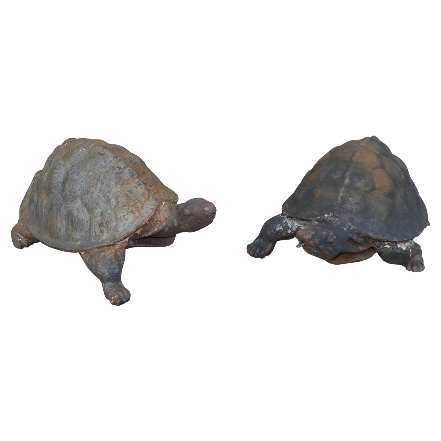 Pair of American Cast Iron Turtle Fountains with Plumbed Copper Tubing, C. 1870 For Sale