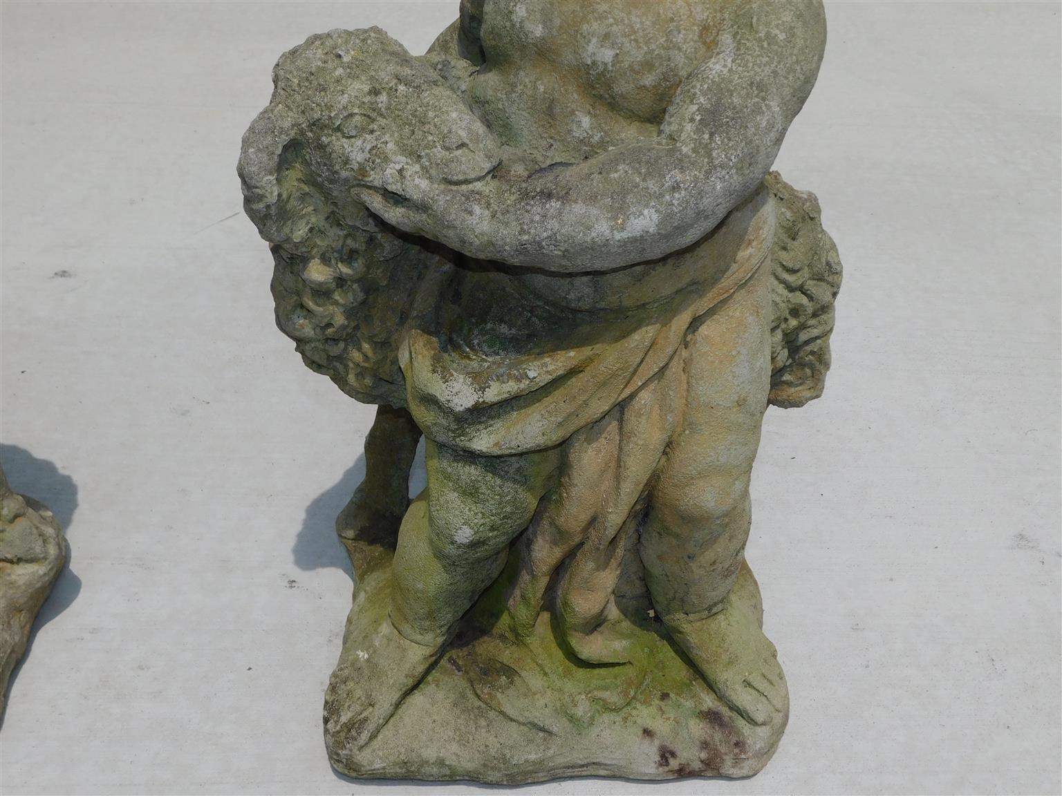 Pair of American Cast Stone Figural Boy & Girl Holding Lambs on Plinths, C. 1880 For Sale 2