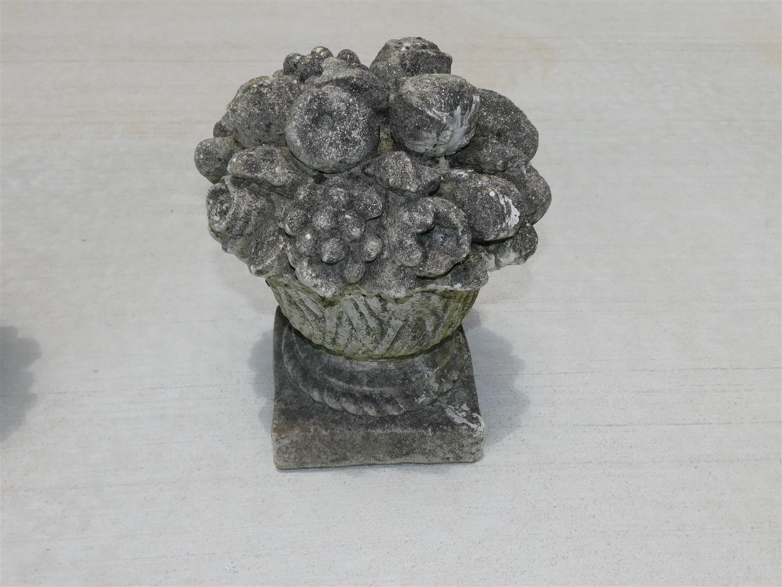 Pair of American Cast Stone Flower & Fruit Baskets on Squared Plinths, C. 1880 For Sale 1