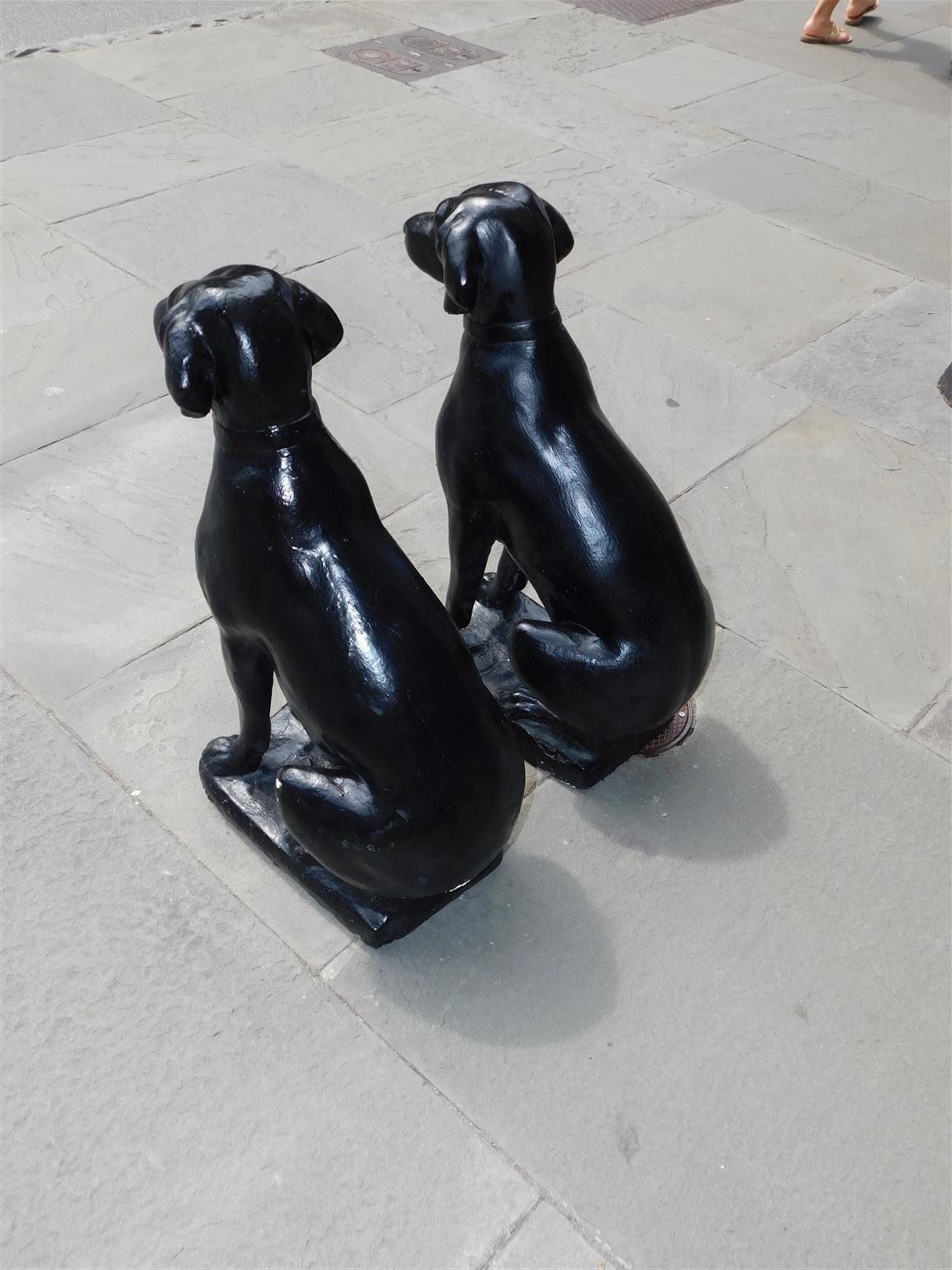 Pair of American Cast Stone & Painted Labrador Sitting Dogs, Early 20th Century For Sale 1
