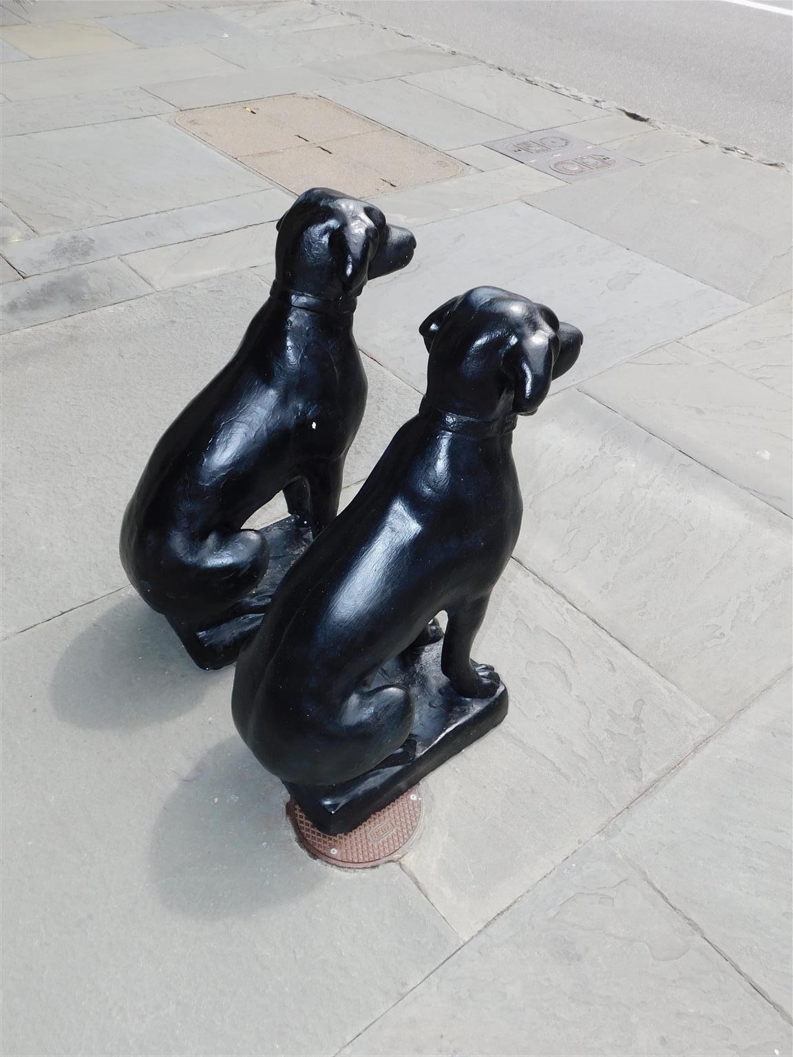 Pair of American Cast Stone & Painted Labrador Sitting Dogs, Early 20th Century For Sale 2