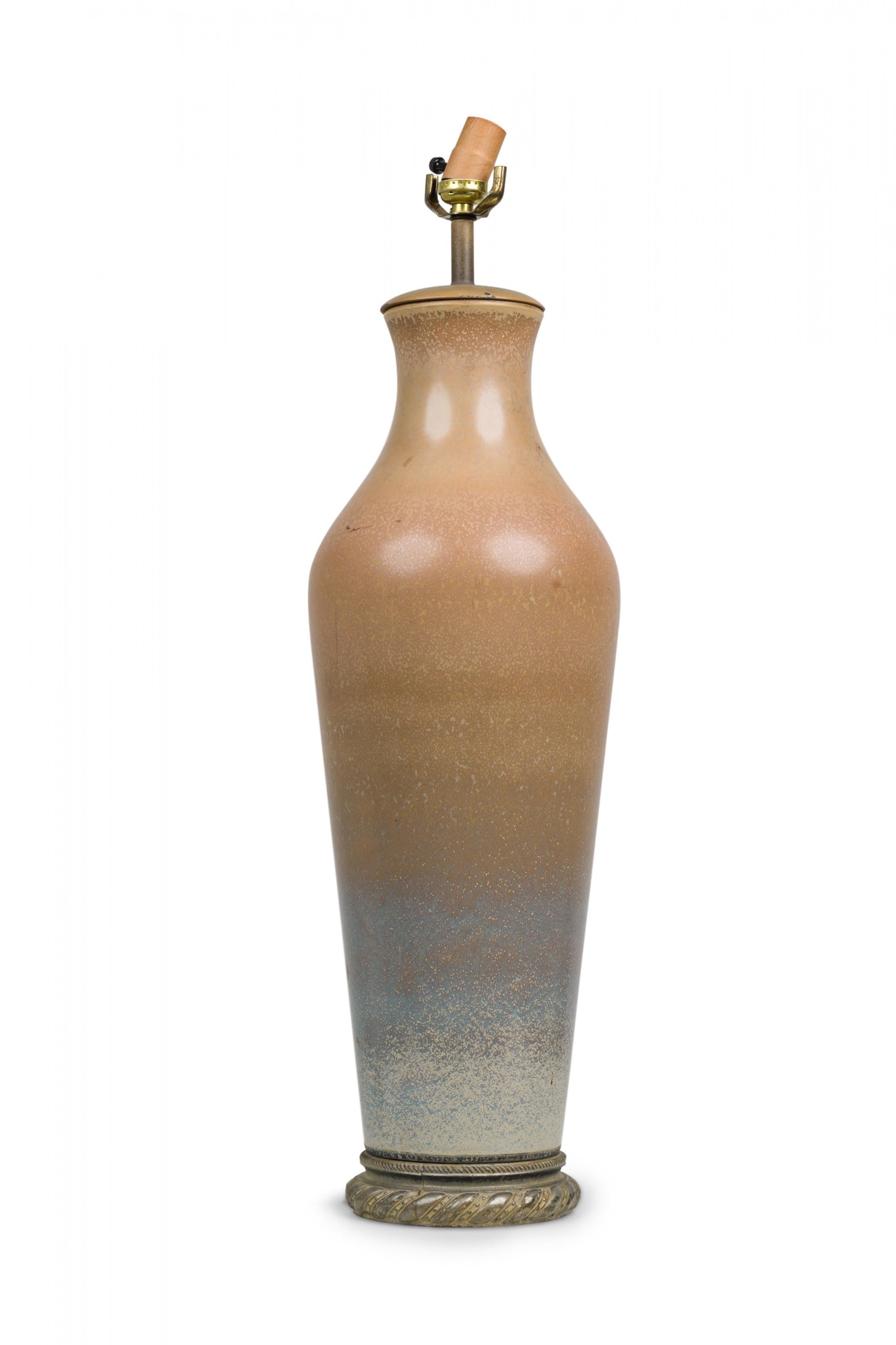Pair of American Ceramic Brown to Blue Gradient Glazed Tall Urn Table Lamps For Sale 4