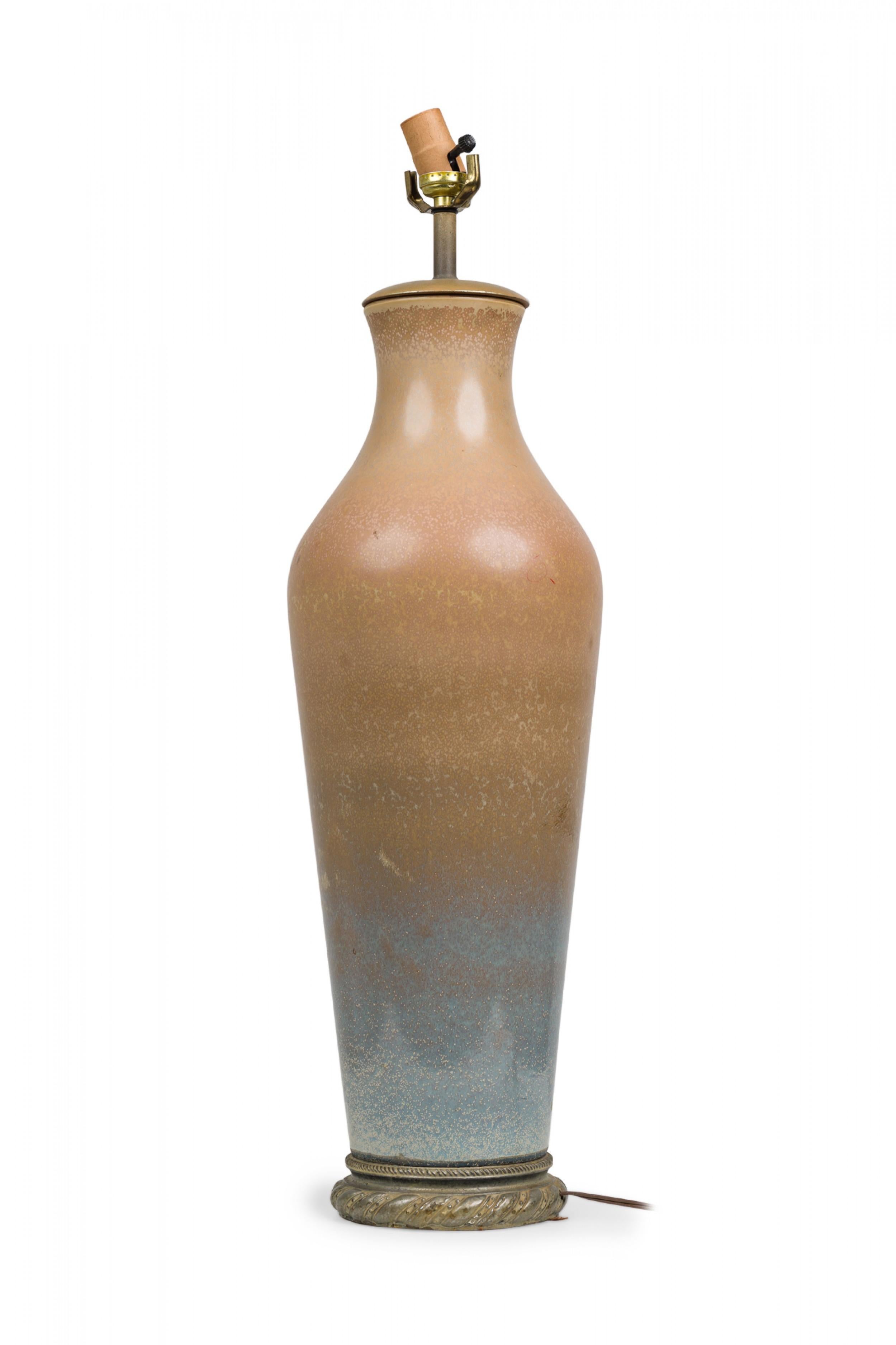 Pair of American Ceramic Brown to Blue Gradient Glazed Tall Urn Table Lamps For Sale 5