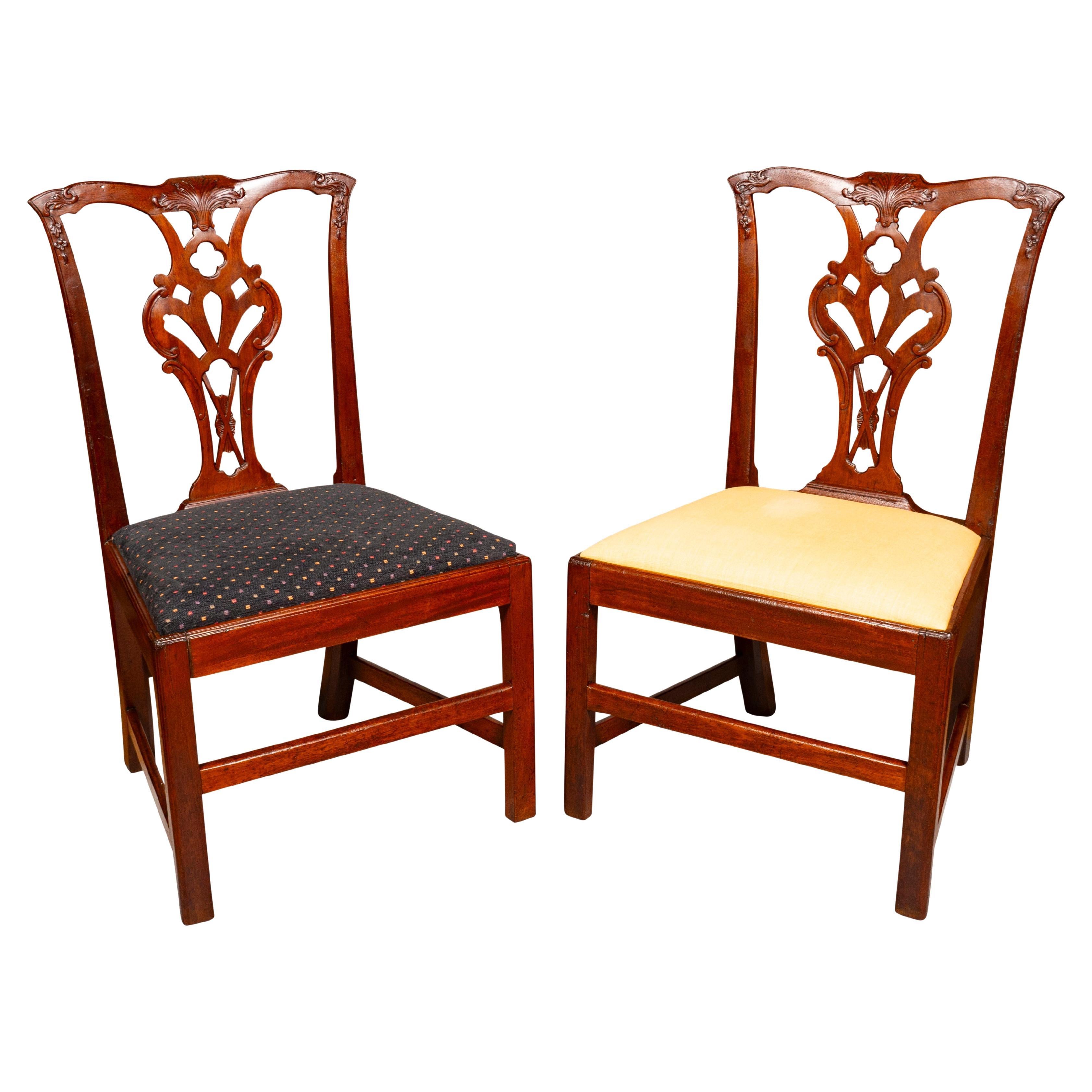 Pair Of American Chippendale Walnut Side Chairs For Sale