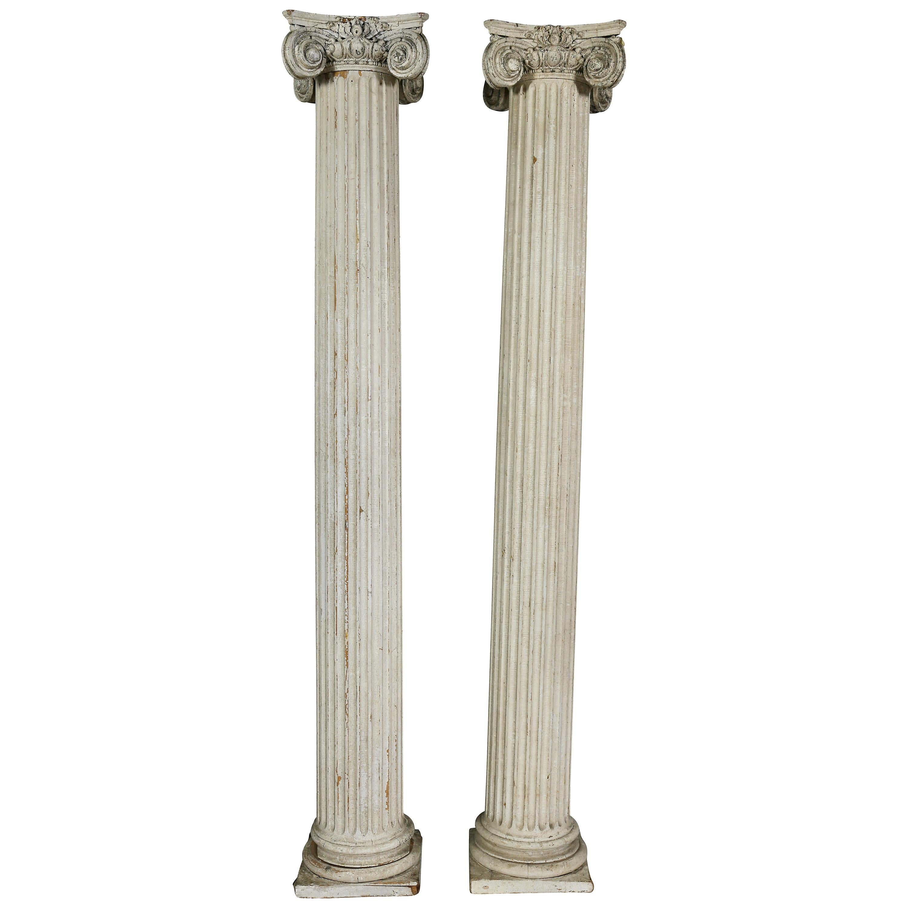 Pair of American Classical Carved Wood Ionic Columns