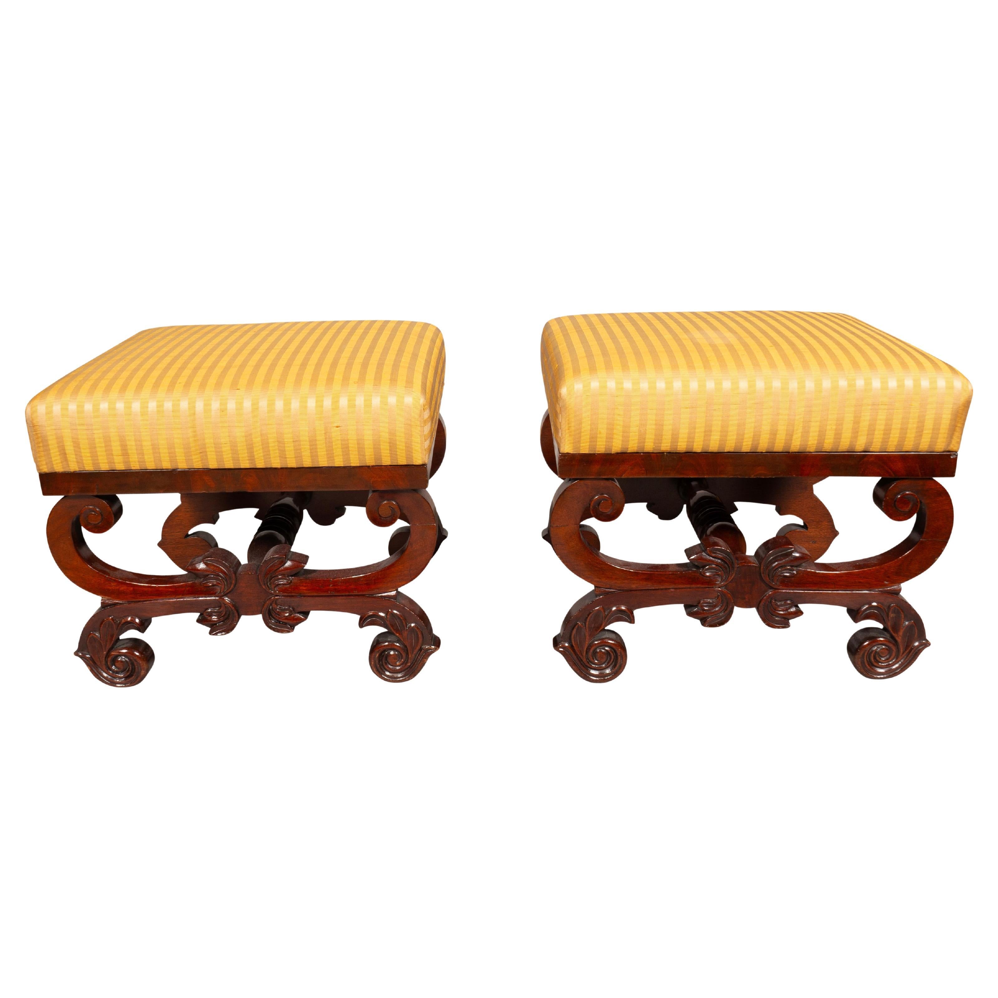 Pair Of American Classical Mahogany Footstools For Sale