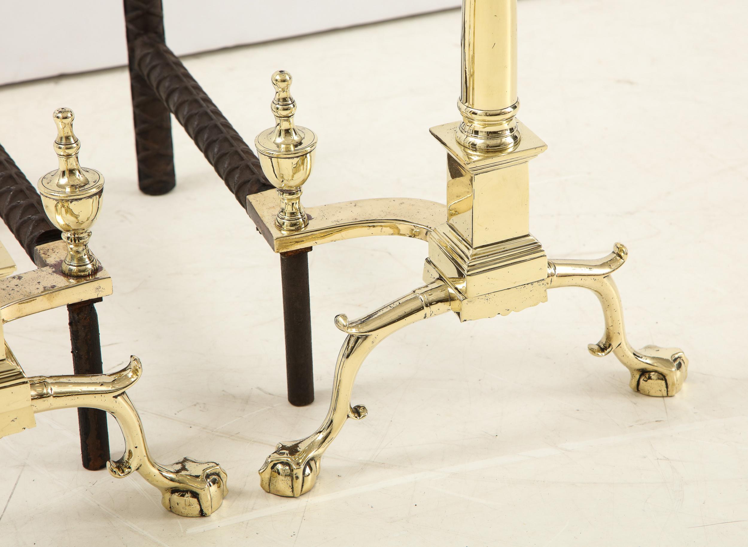 Brass Pair of American Classical Style Andirons For Sale