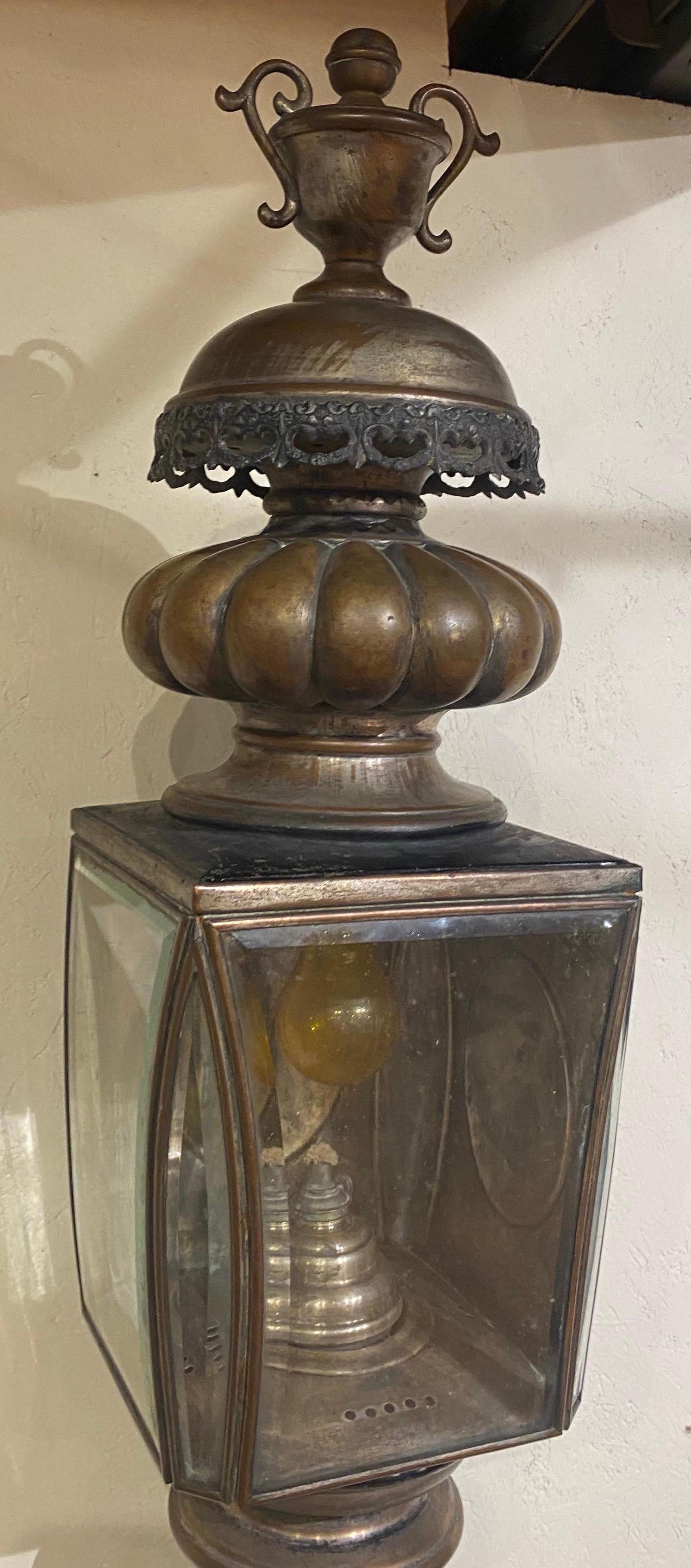 Pair of American Coach Lanterns with Urn Finials For Sale 5