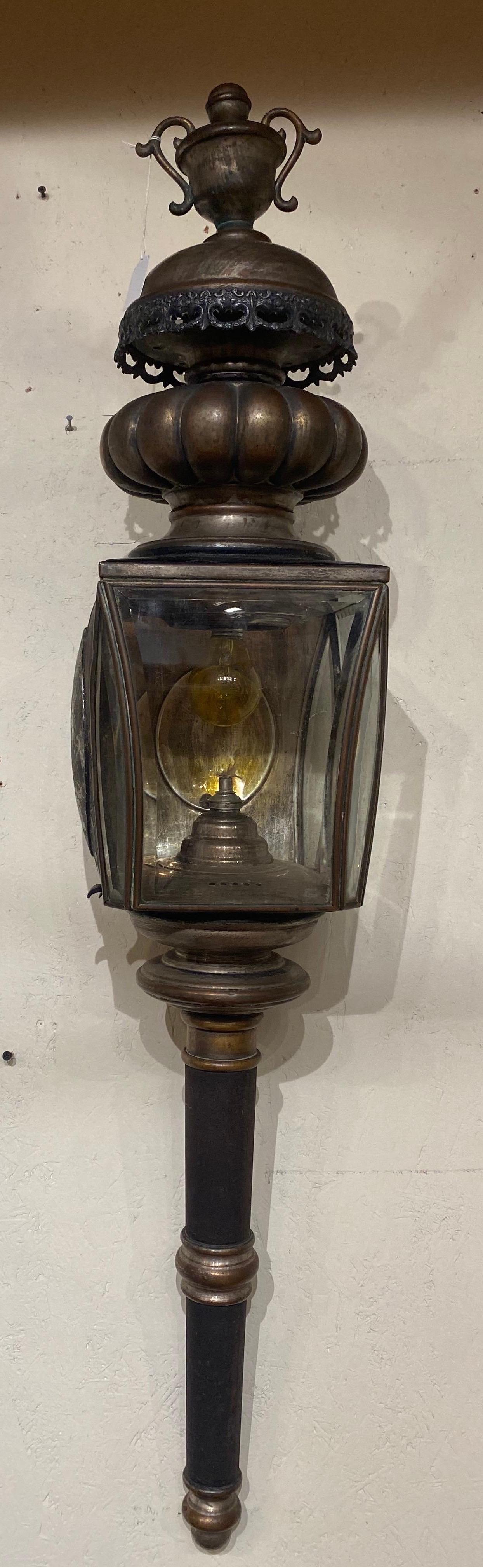 Pair of American Coach Lanterns with Urn Finials For Sale 7