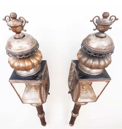 Pair of American Coach Lanterns with Urn Finials