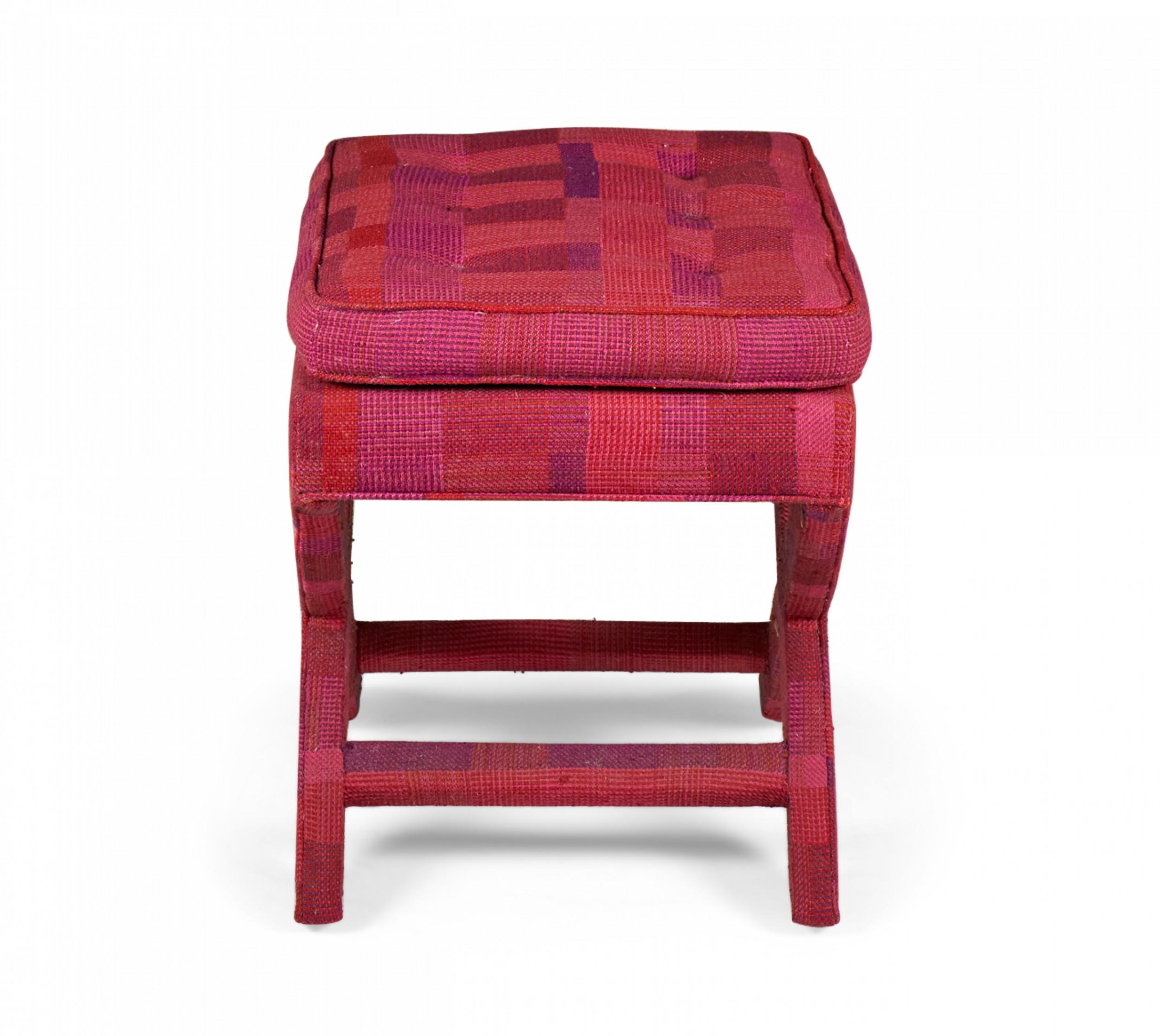 Upholstery Pair of American Contemporary Magenta Upholstered X-Base Tufted Benches For Sale