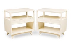 Pair of American Contemporary White Two-Tier Concave End Table