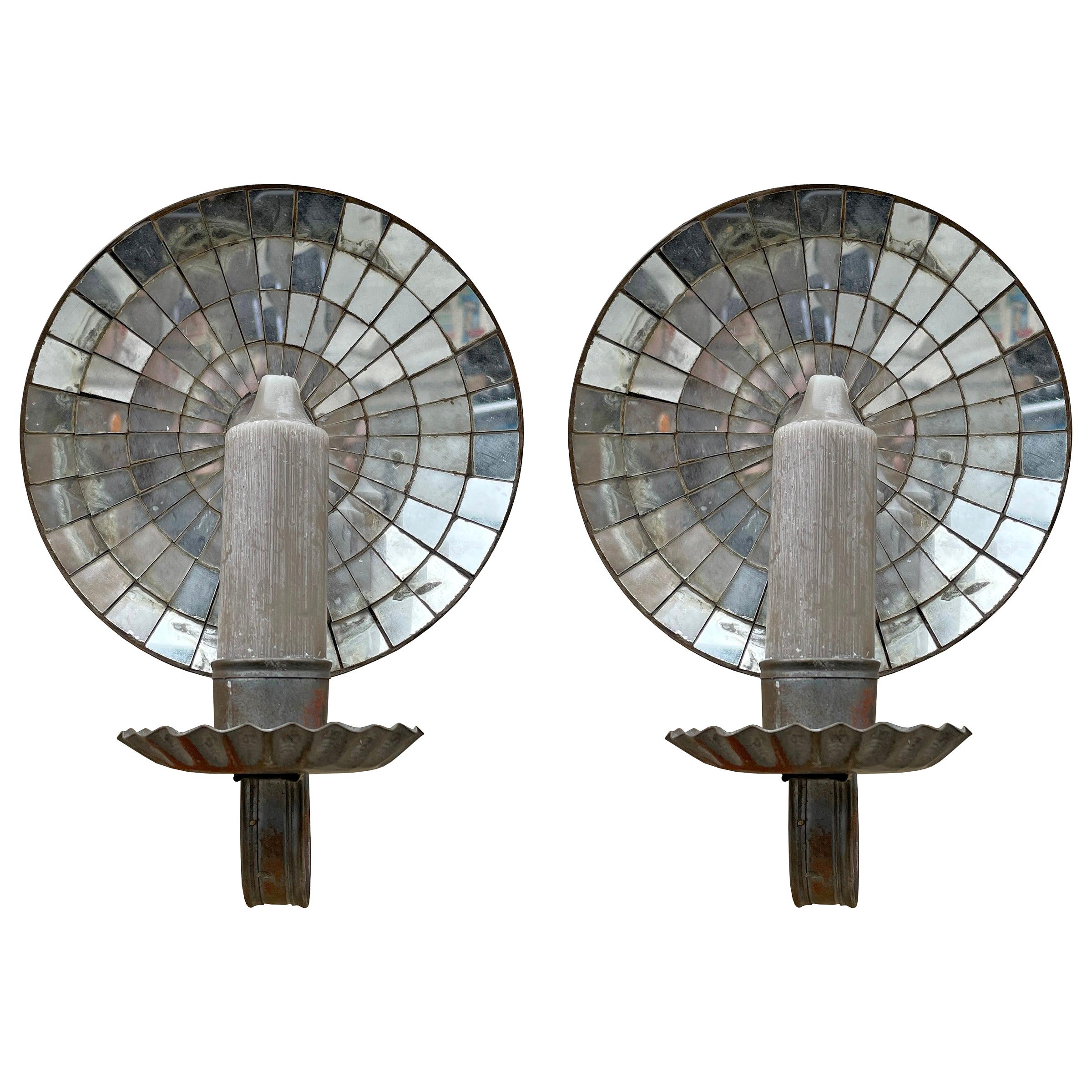 Pair of American Convex Mirrored Candle Sconces
