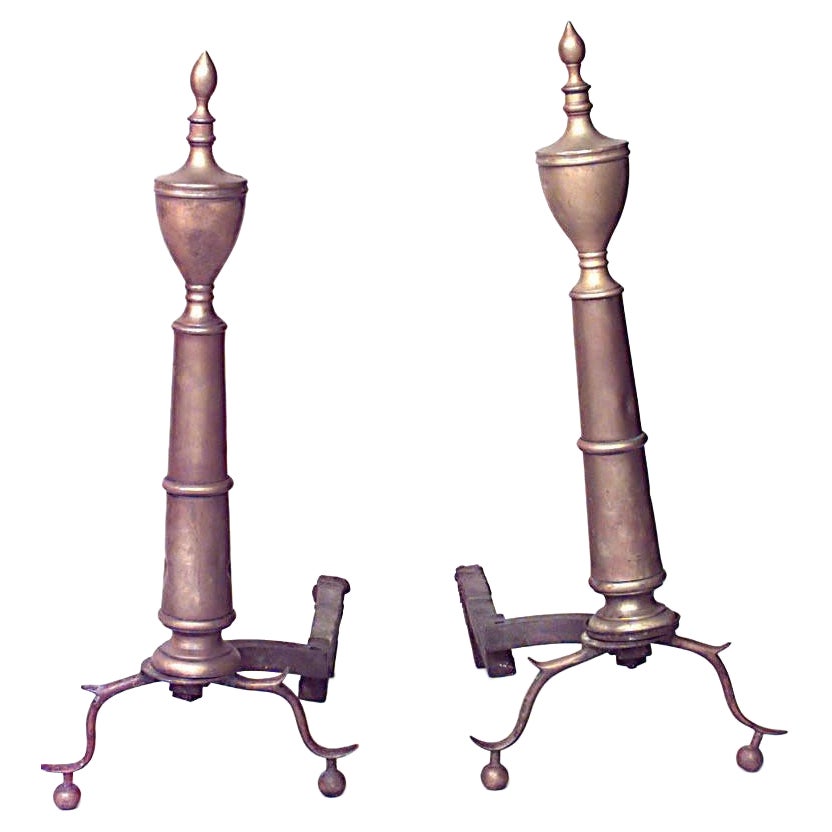 Pair of American Country Brass Urn Andirons