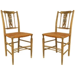 Antique Pair of American Country Grey Side Chairs