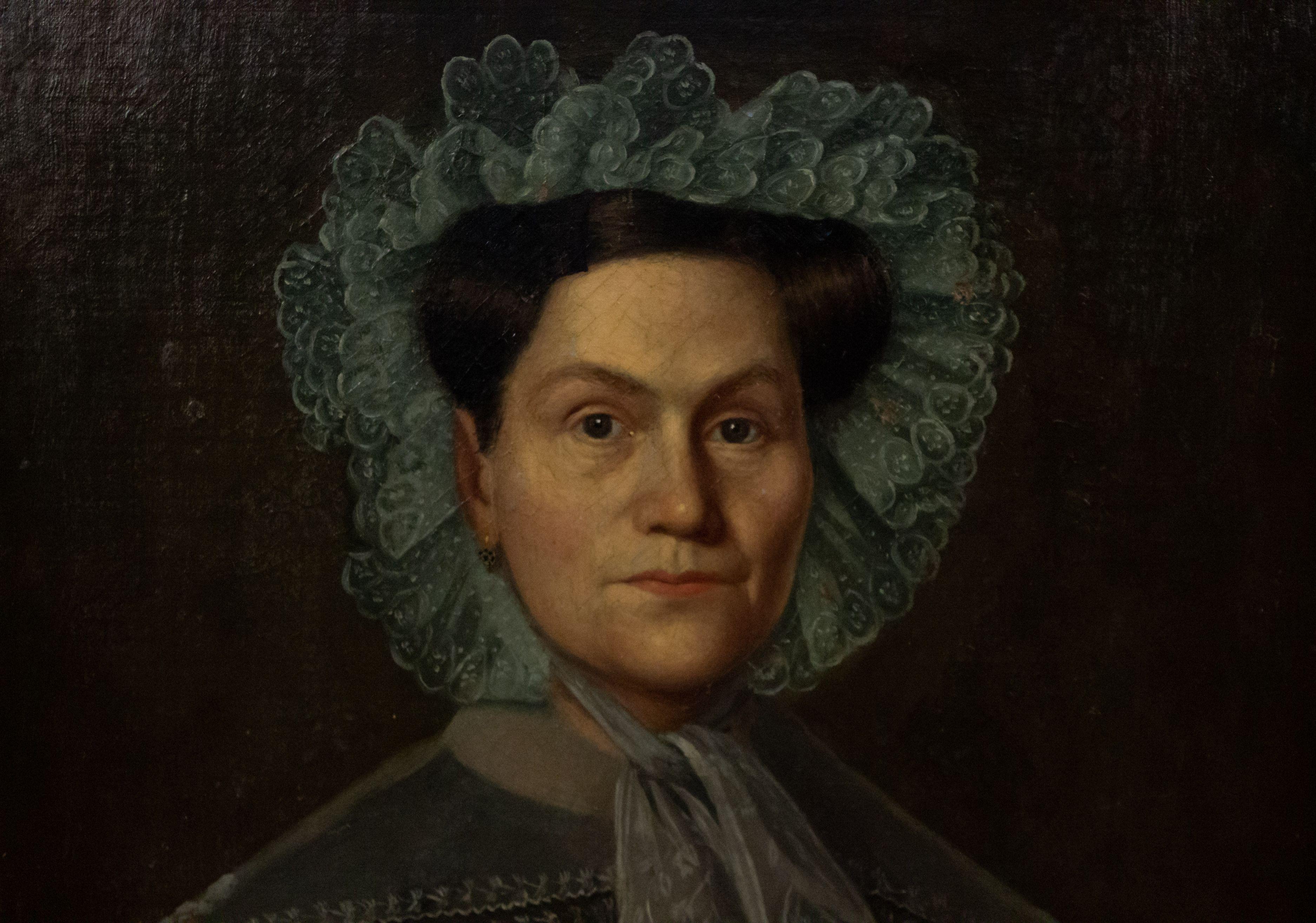 Paint Pair of American Country Male and Female Portraits For Sale