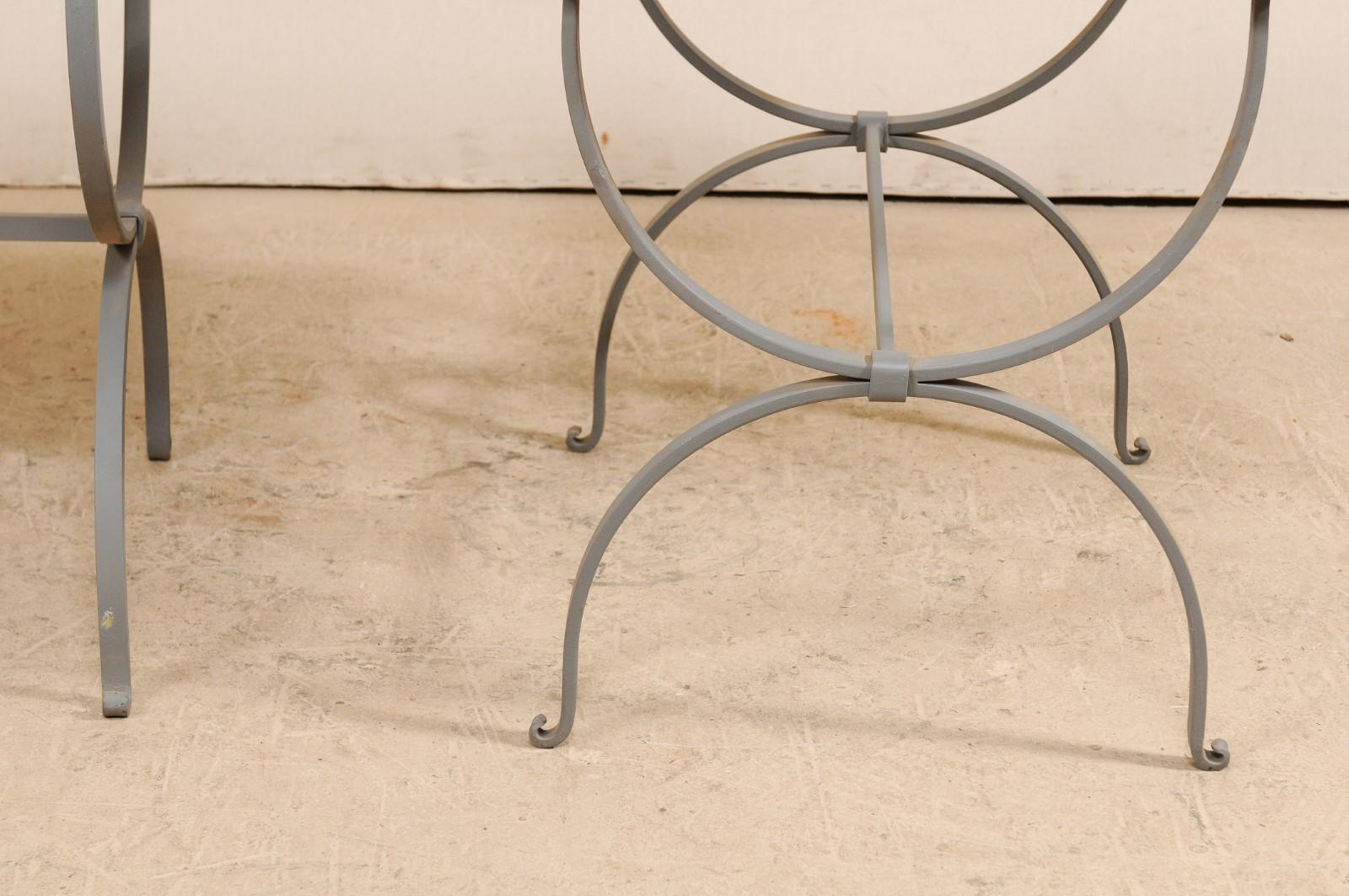 Pair of American Custom Iron Occasional Curule Tables with Stone Tops 6