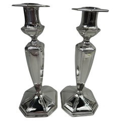 Pair of American Edwardian Georgian Sterling Silver Candlesticks, 1927