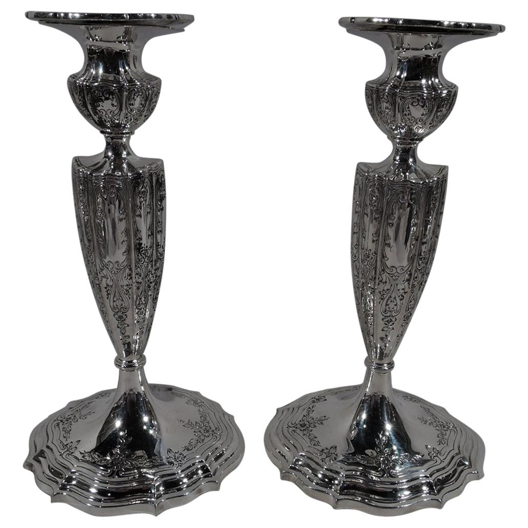 Pair of American Edwardian Regency Sterling Silver Candlesticks