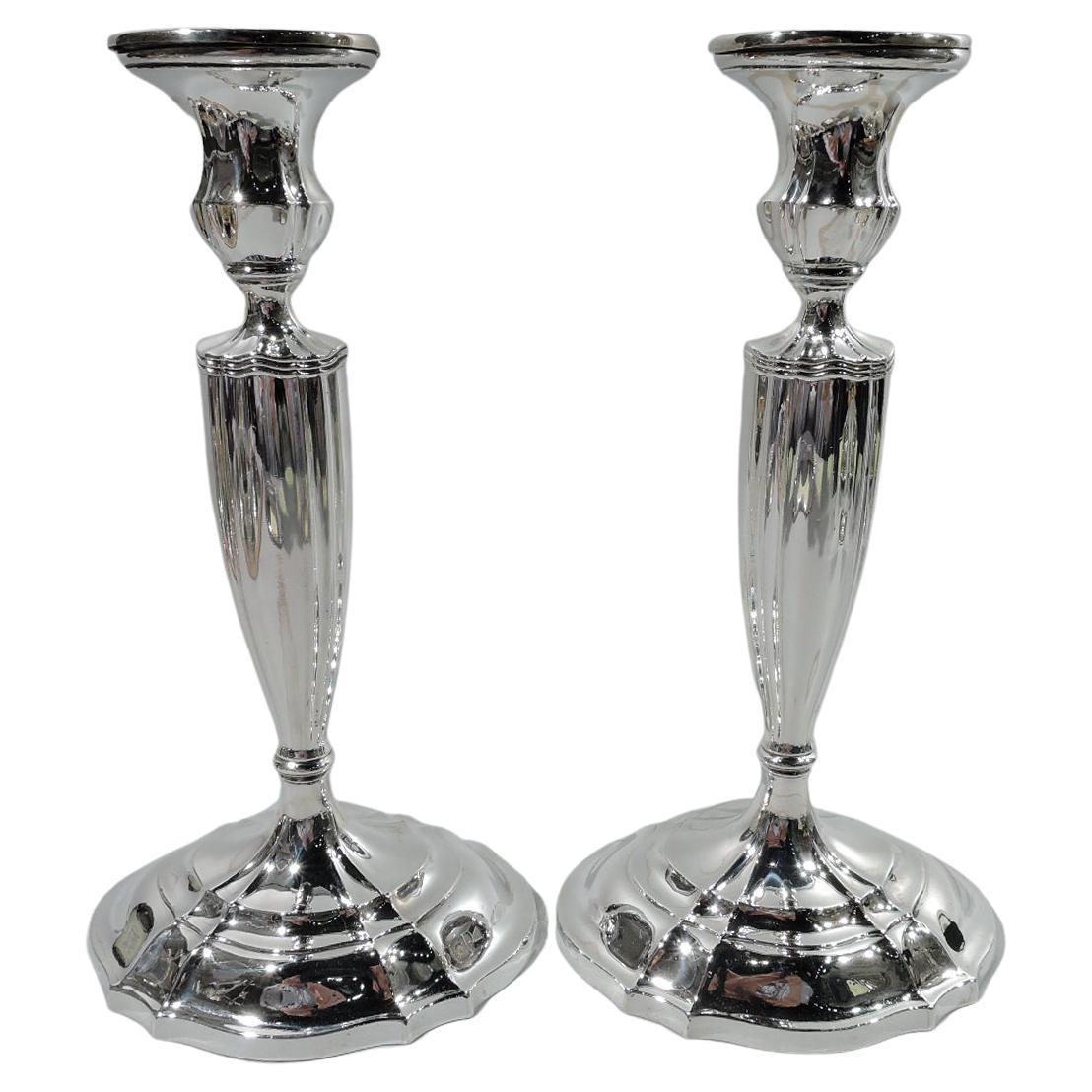 Pair of American Edwardian Sterling Silver Candlesticks by Gorham For Sale