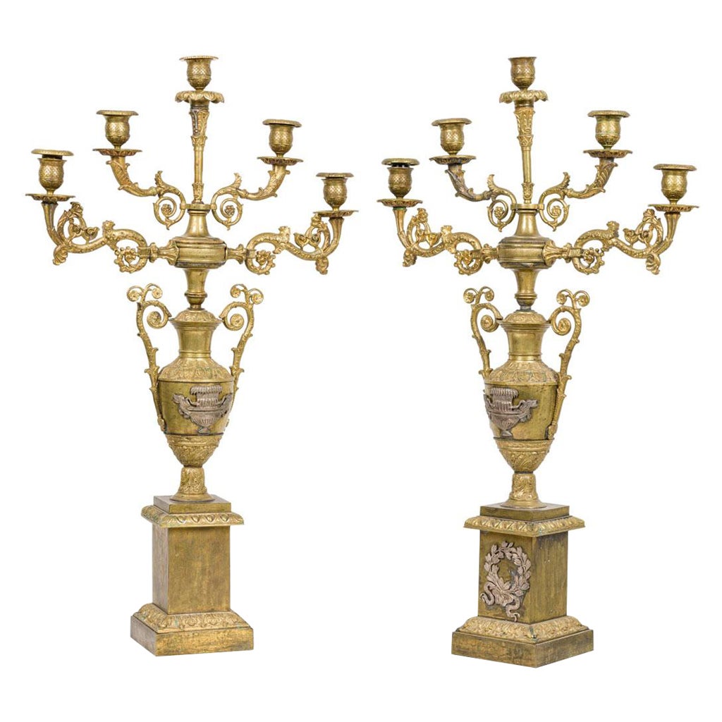 Pair of American Empire Bronze Dore Candelabras