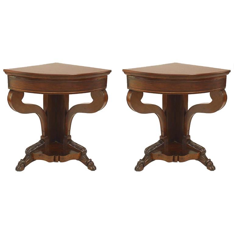 Pair of American Empire Mahogany Corner Console Tables For Sale