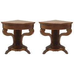 Antique Pair of American Empire Mahogany Corner Console Tables