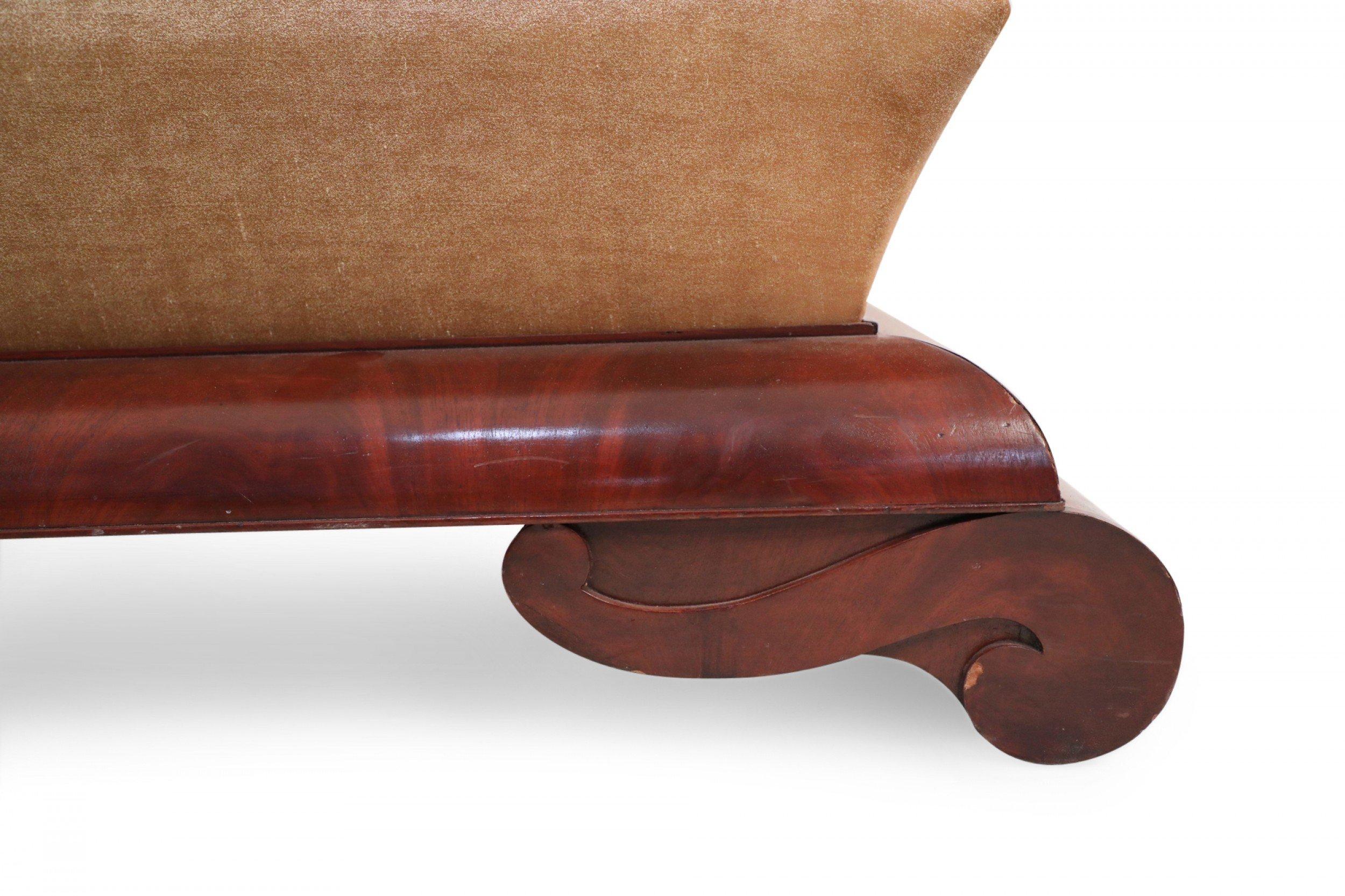 Pair of American Empire Crotch Mahogany Veneer Upholstered Window Seats For Sale 9