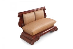Pair of American Empire Crotch Mahogany Veneer Upholstered Window Seats
