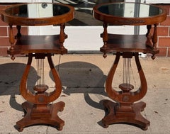 Pair of American Empire Mahogany Rectangular Lyre Base Pedestal Side Tables