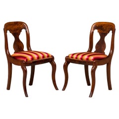 Pair of American Empire Style Stripe Upholstered Wooden Dining Side Chairs