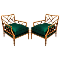Pair of American Faux Bamboo Cockpen Armchairs