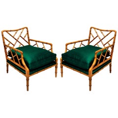 Pair of American Faux Bamboo Cockpen Armchairs