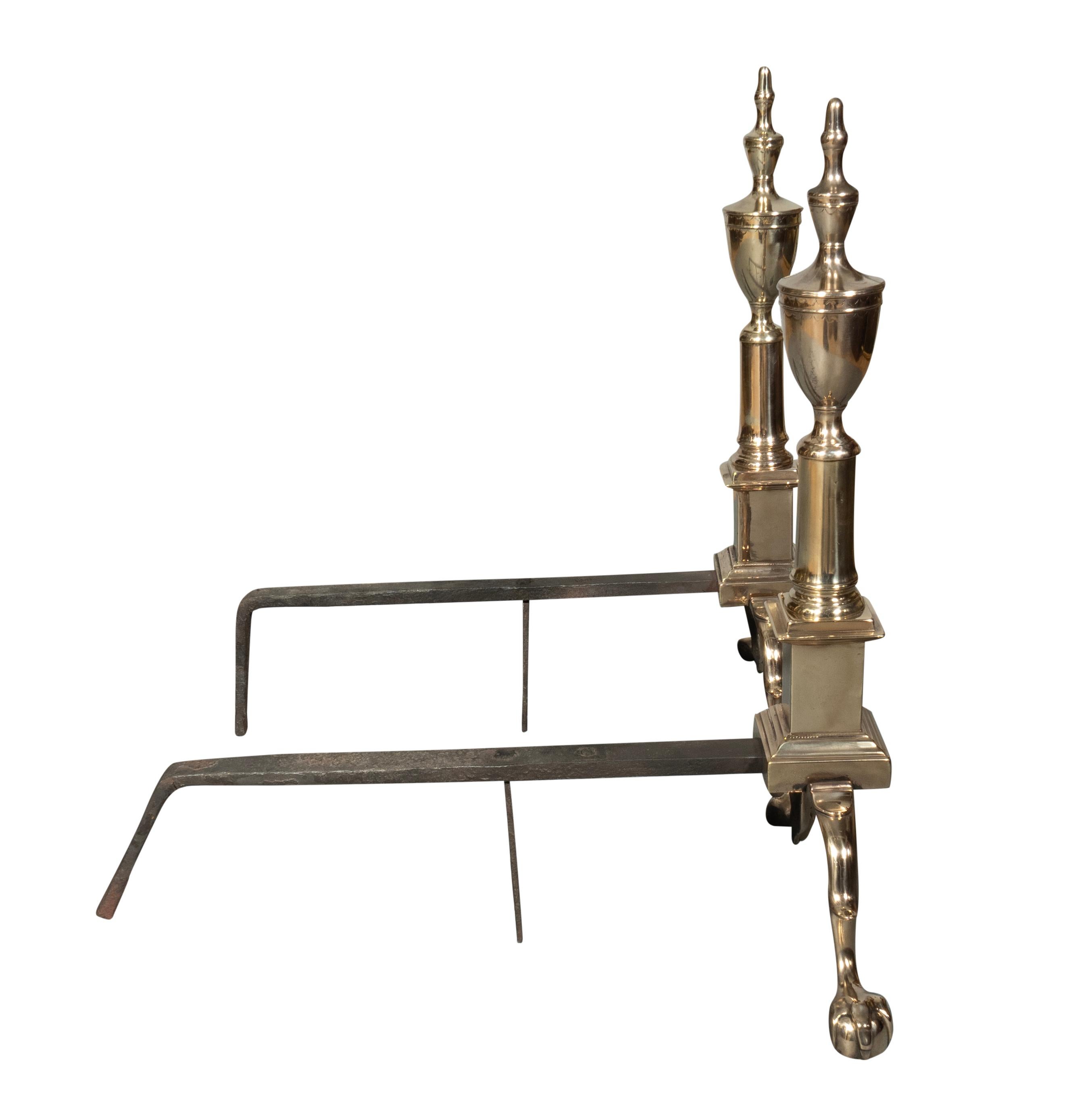 Pair Of American Federal Bell Metal Andirons In Good Condition In Essex, MA