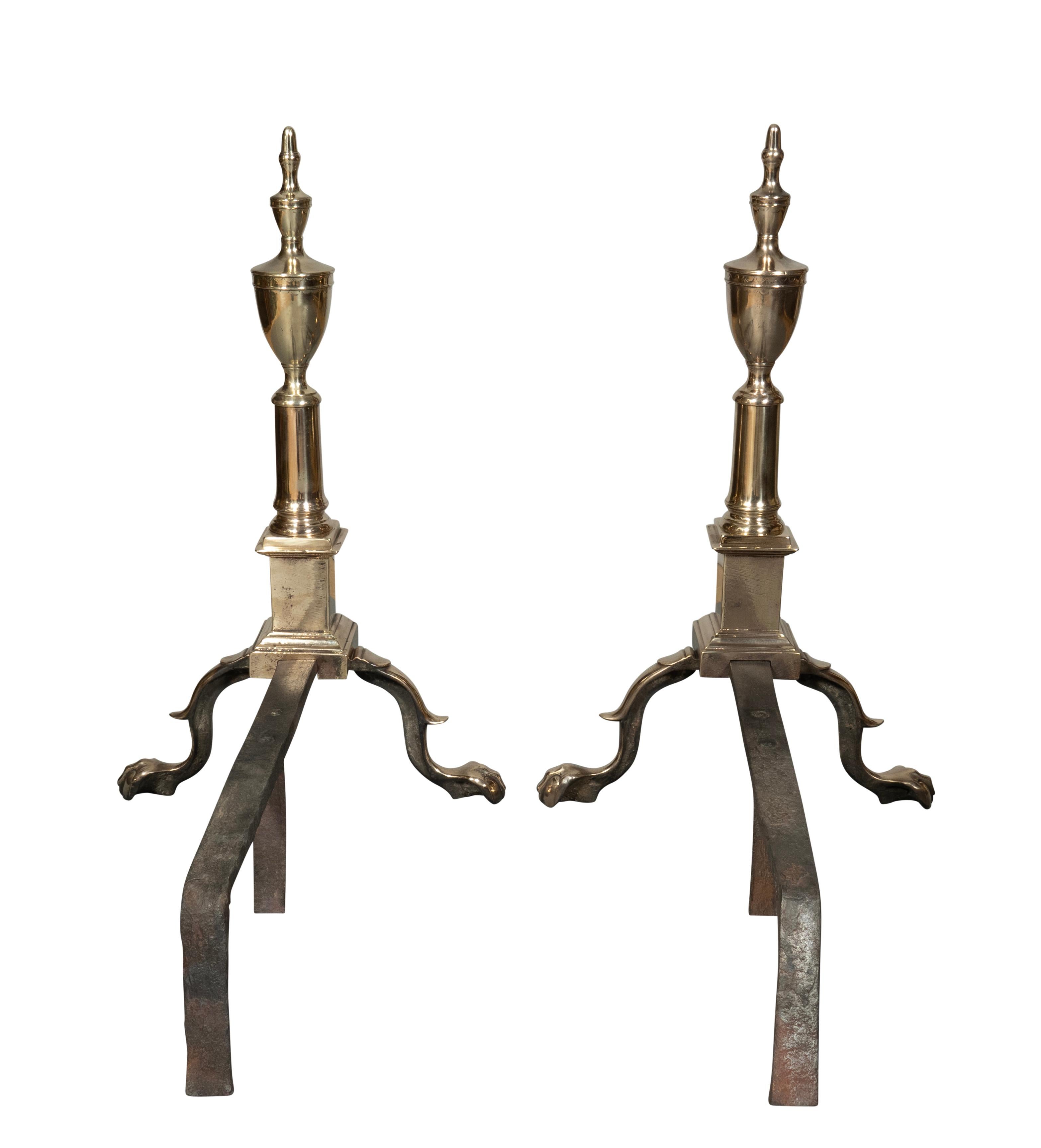 Late 18th Century Pair Of American Federal Bell Metal Andirons