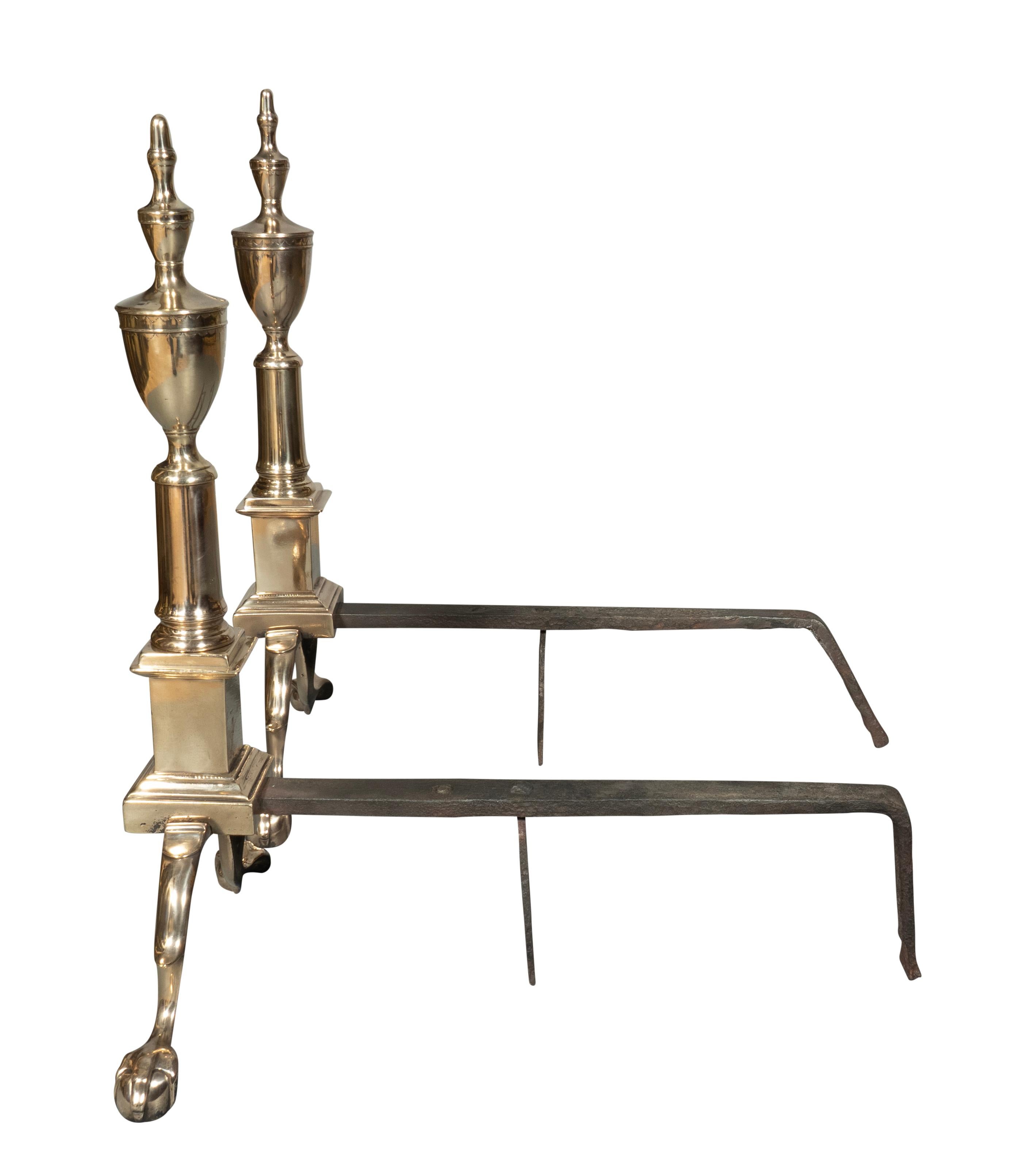 Bronze Pair Of American Federal Bell Metal Andirons