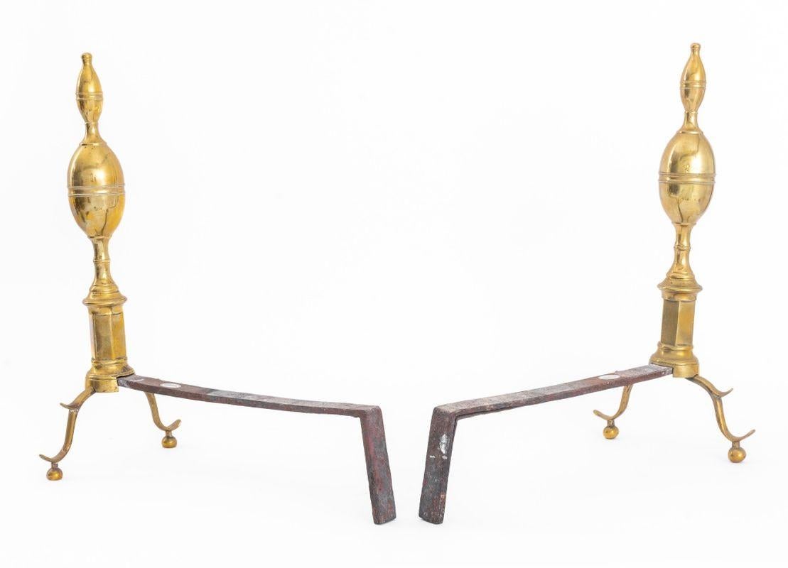 Pair of American Federal Brass Andirons In Good Condition In Astoria, NY