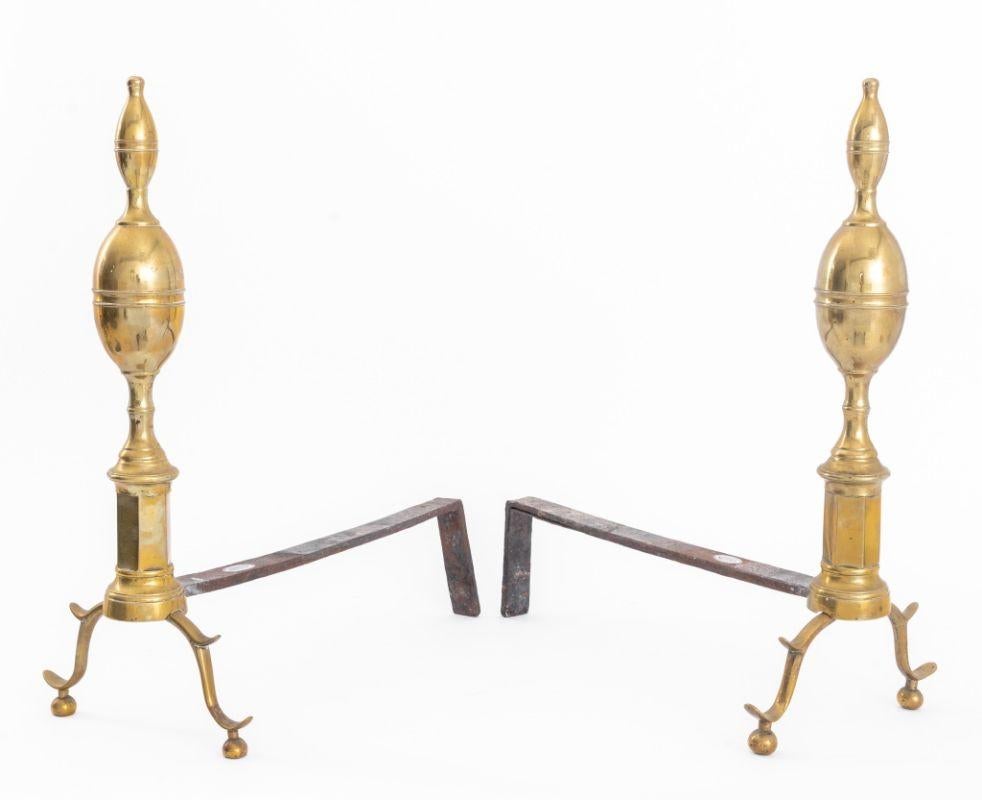 20th Century Pair of American Federal Brass Andirons
