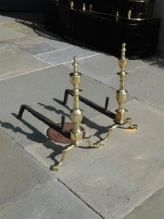 Pair of American Federal Brass Urn Finial Andirons with Ball & Claw Feet C. 1810