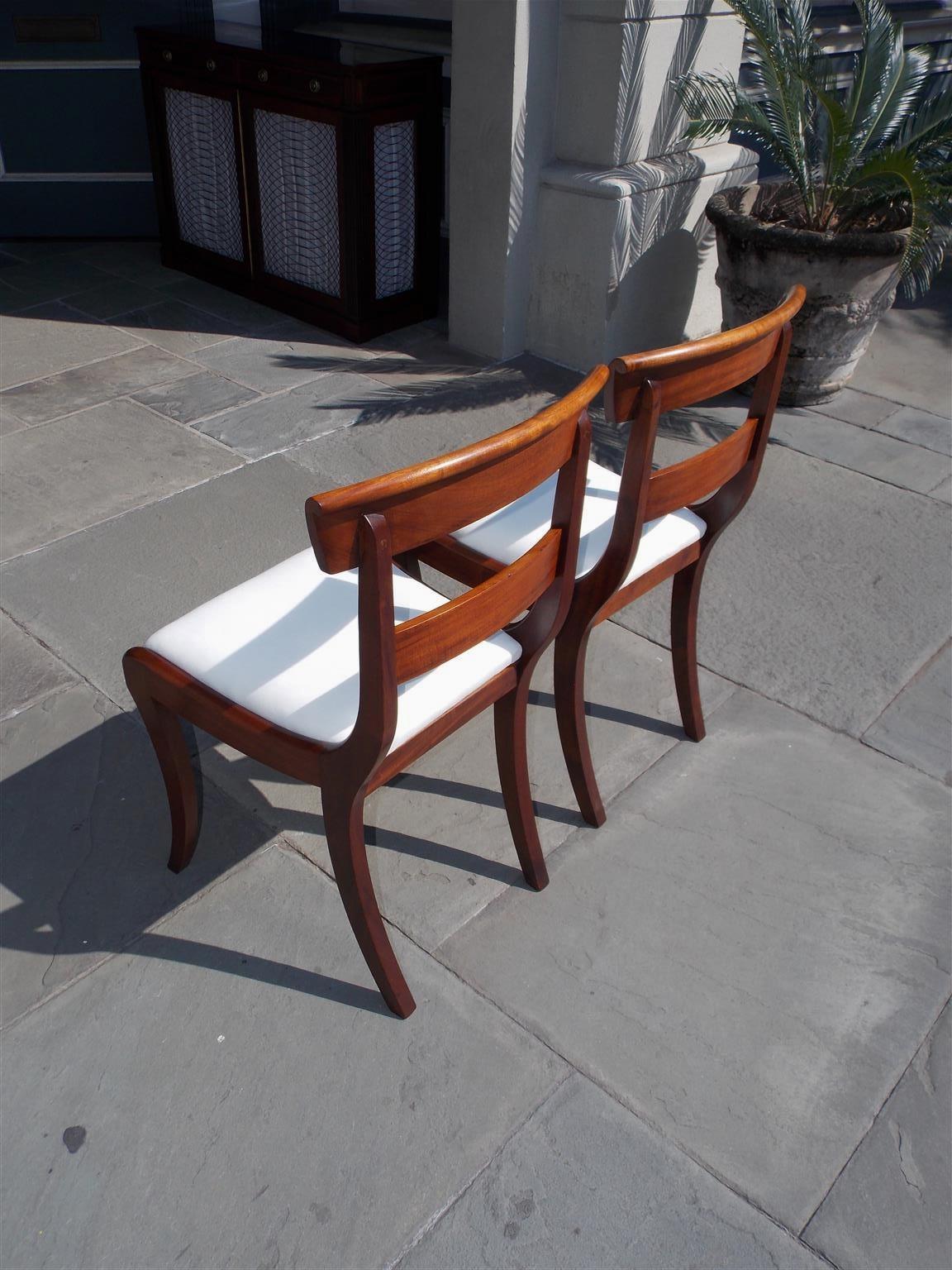 Pair of American Federal Mahogany Upholstered Side Chairs on Saber Legs, C. 1820 1